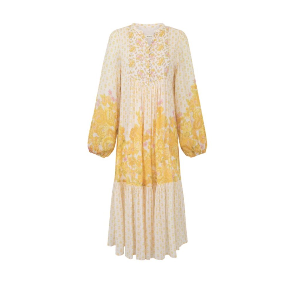 NWT Spell Yellow Rose Midi Dress Womens XL Floral Organic Cotton Long Sleeve NEW - Picture 14 of 14